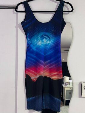 Burning Artists Collective Printed Nylon Spandex Bodycon Festival Dress